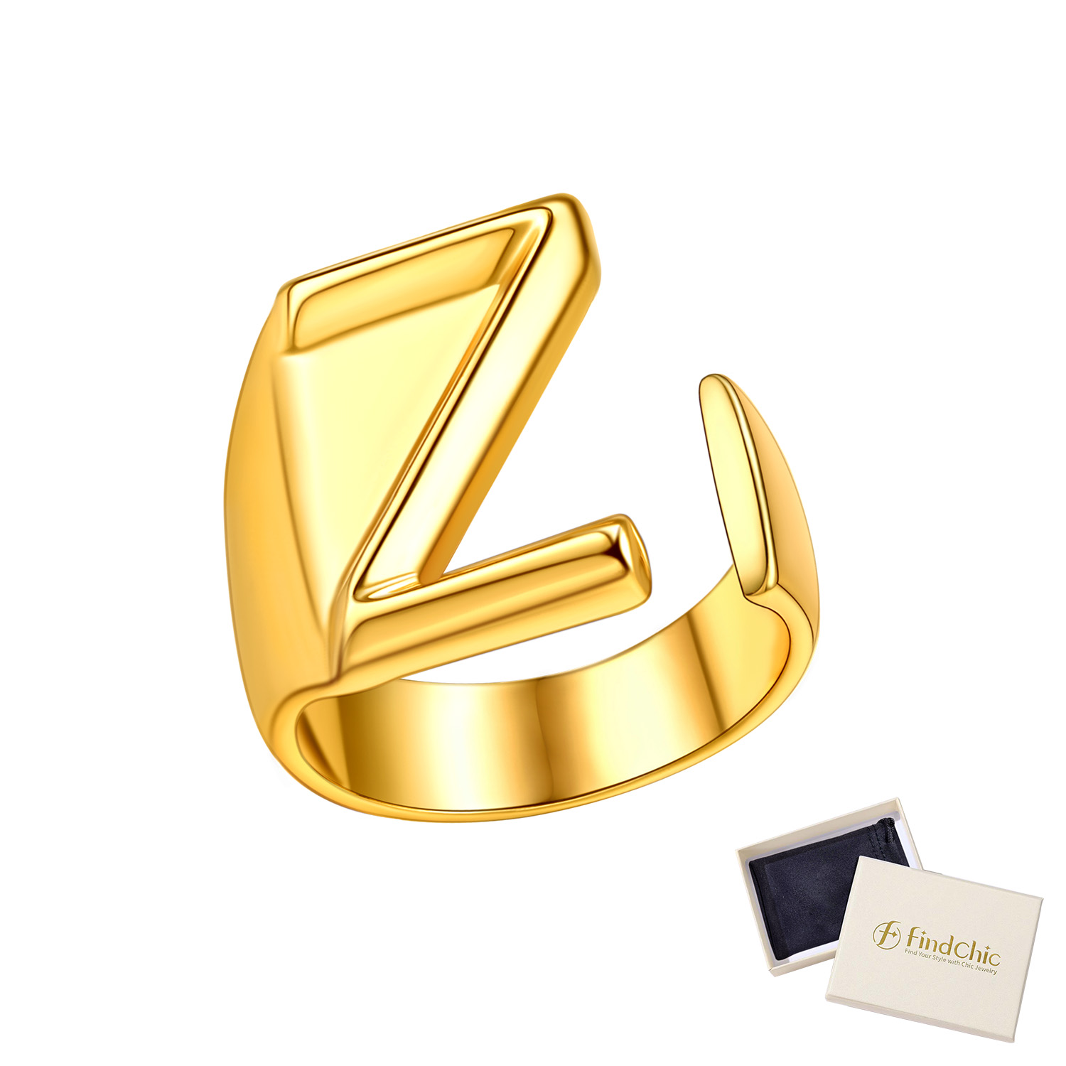 18K Gold Plated Initial Alphabet Resizable Knuckle Cuff Rings 