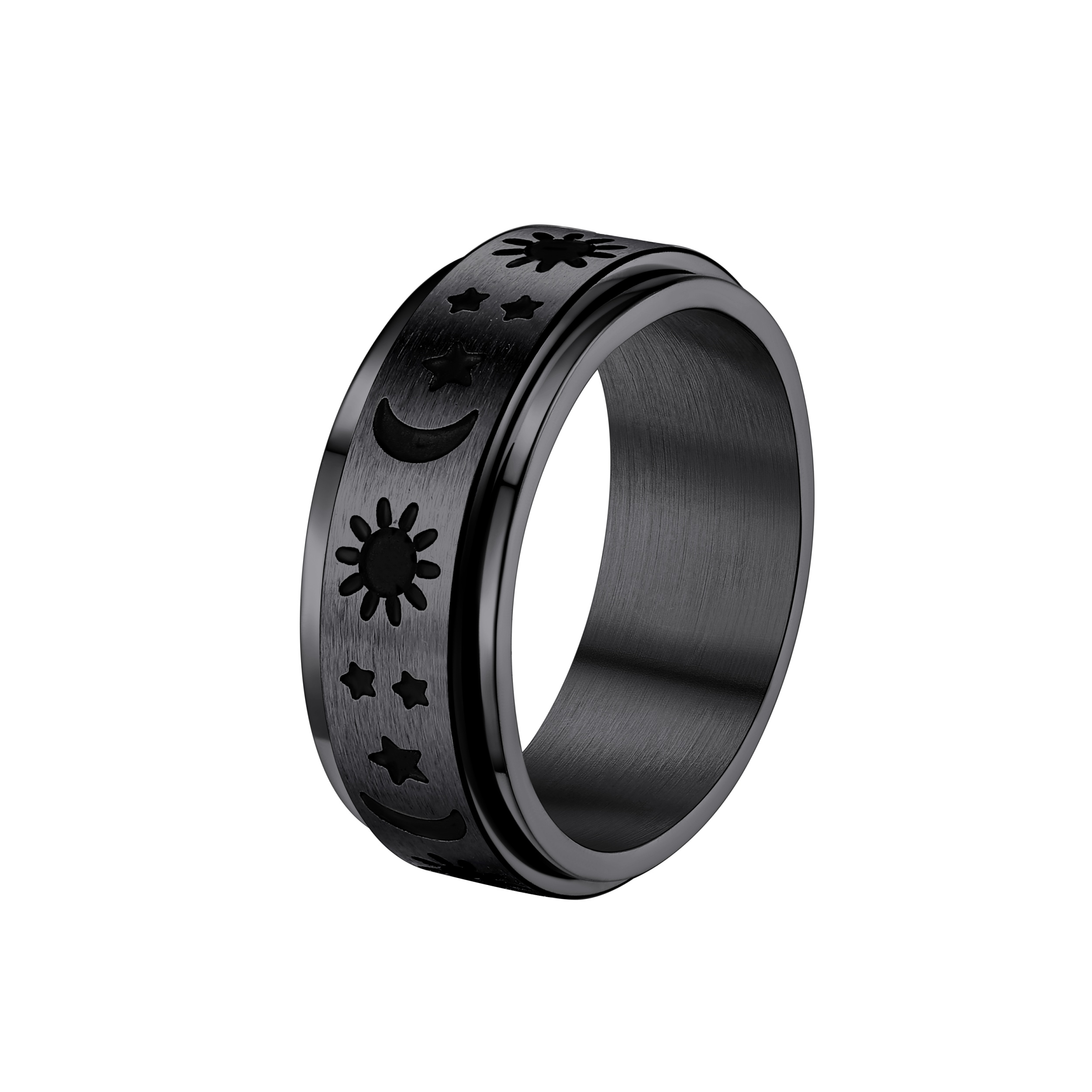 Stainless Steel Spinner Moon and Sun Mixed Color Band Rings