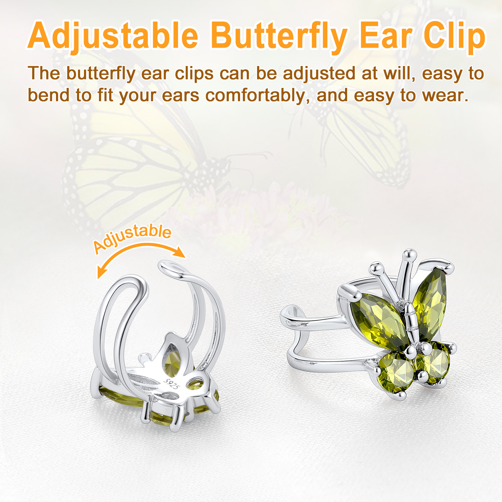Sterling Silver Birthstone Butterfly Clip-on Earrings 