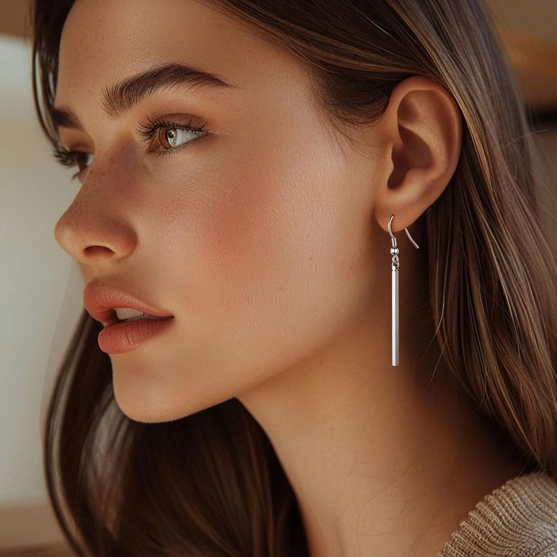 Stick Dangle Dangly Geometric Pillar Bar Drop Earrings 