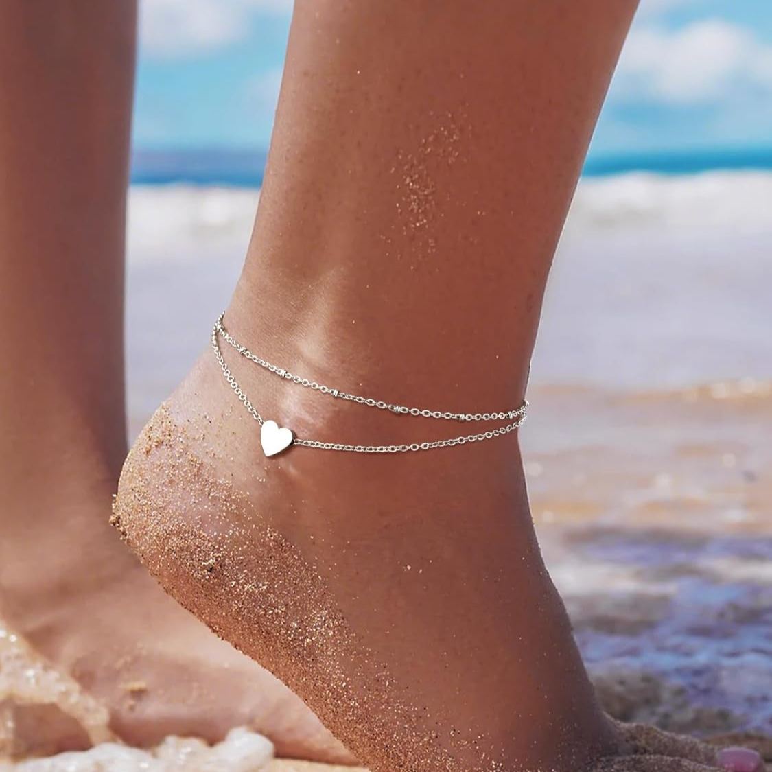 Cute Layered Heart Charm Anklets 