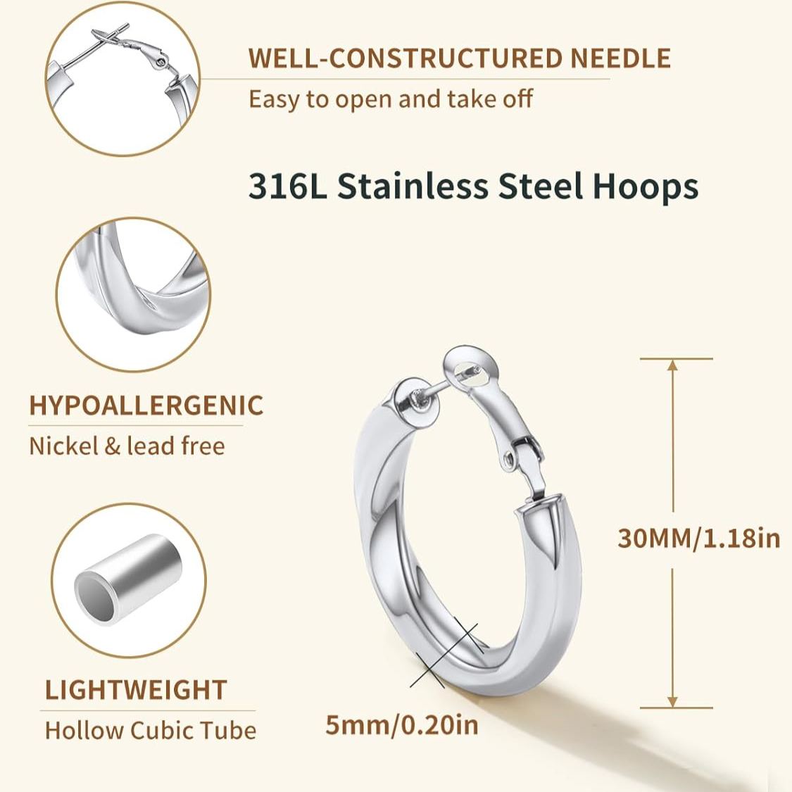 Cube Twisted Chunky Tube Hoop Earrings Details: Dimensions, Hypoallergenic, Hinged Hoop