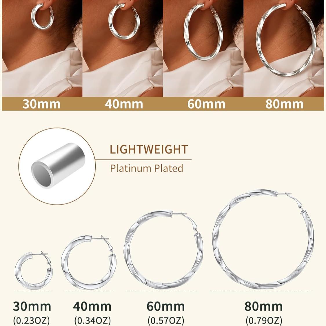 Cube Twisted Chunky Tube Hoop Earrings in Different Size