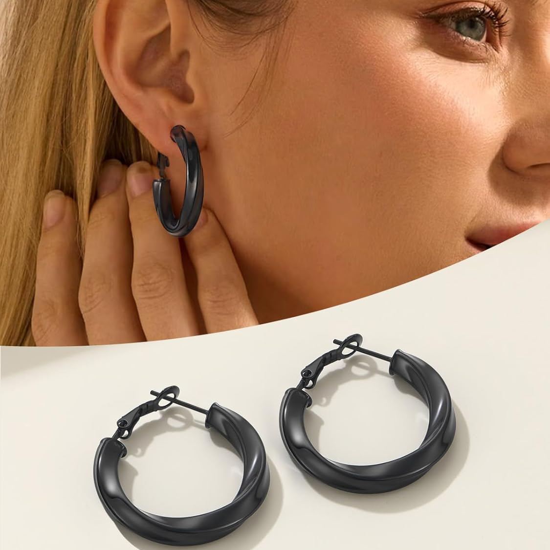 316L Stainless Steel Cube Twisted Chunky Tube Hoop Earrings  for Women/Ladies