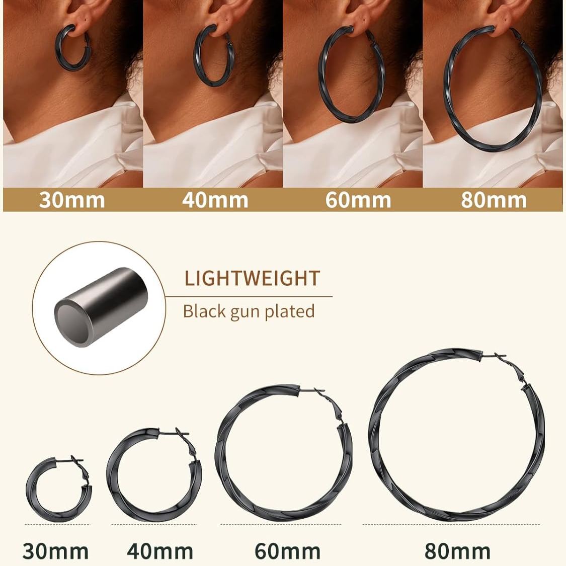 Cube Twisted Chunky Tube Hoop Earrings  in Different Size