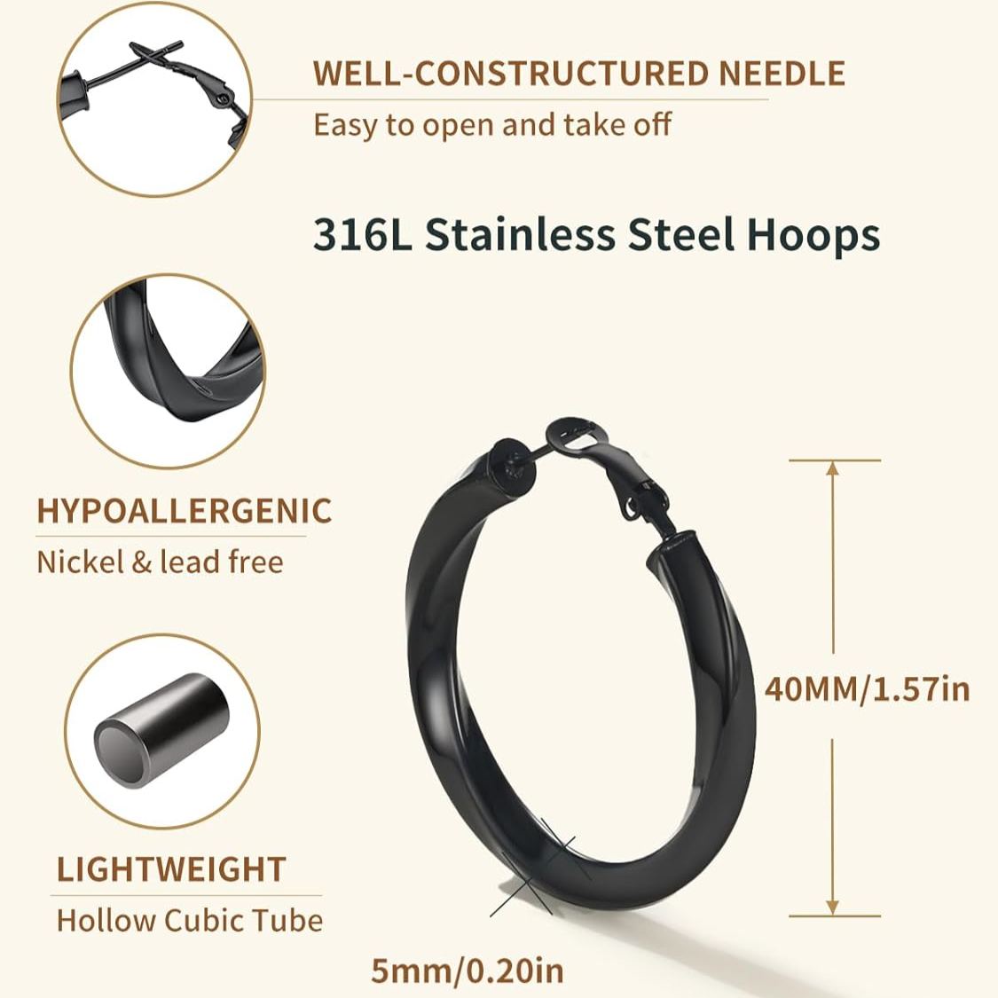 Cube Twisted Chunky Tube Hoop Earrings Details: Dimensions, Hypoallergenic, Hinged Hoop