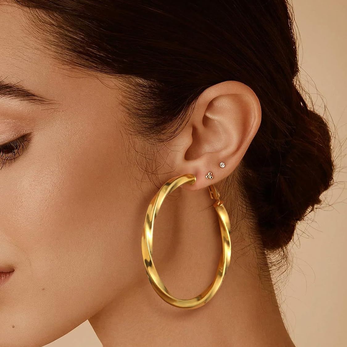 Cube Twisted Chunky Tube Hoop Earrings for Women/Ladies