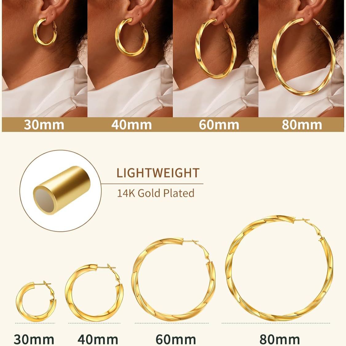 Cube Twisted Chunky Tube Hoop Earrings  in Different Size