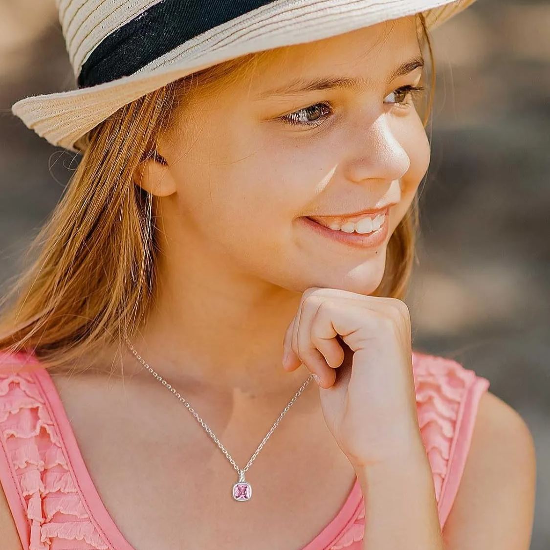 Square Birthstone Necklace  for Women