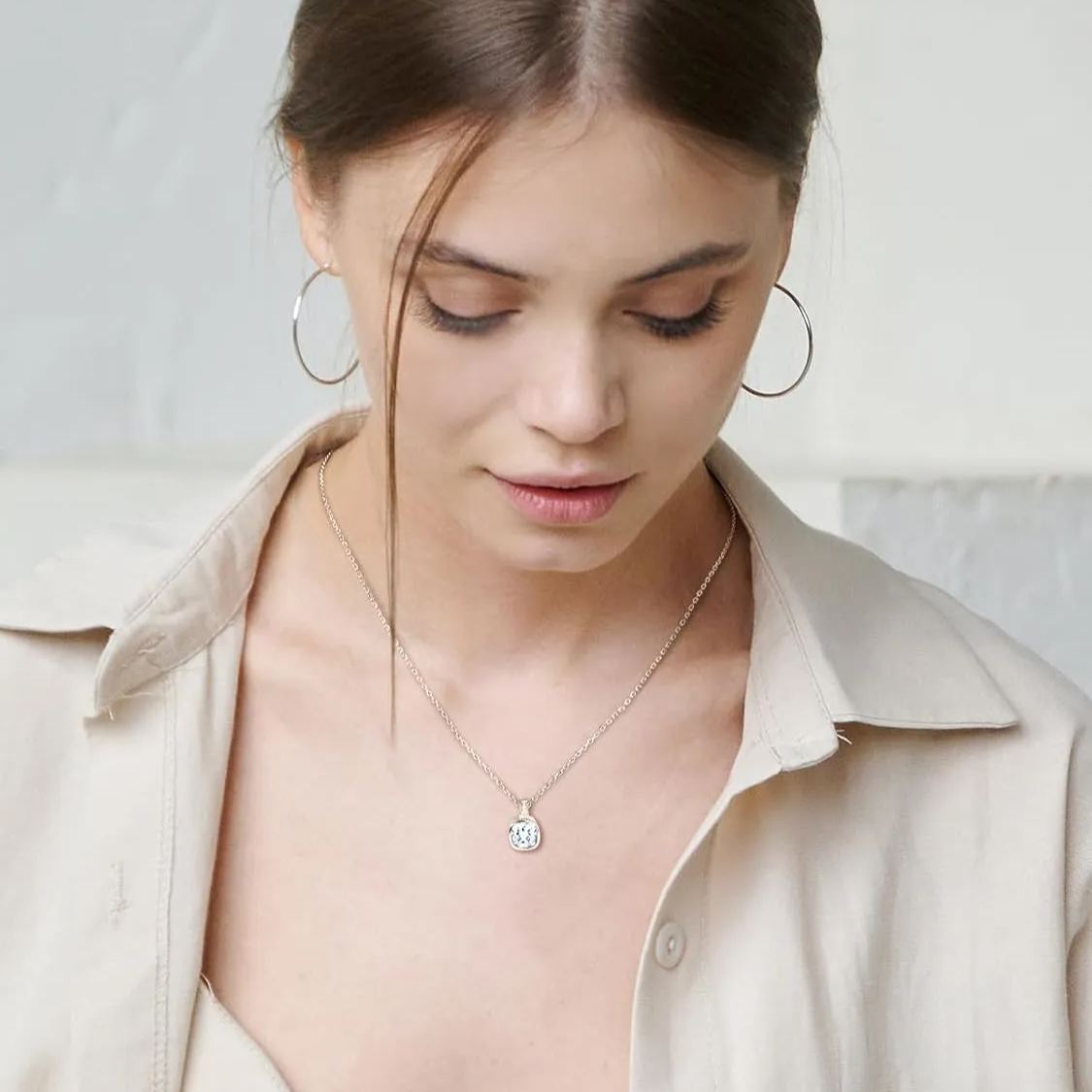 Square Birthstone Necklace  for Women