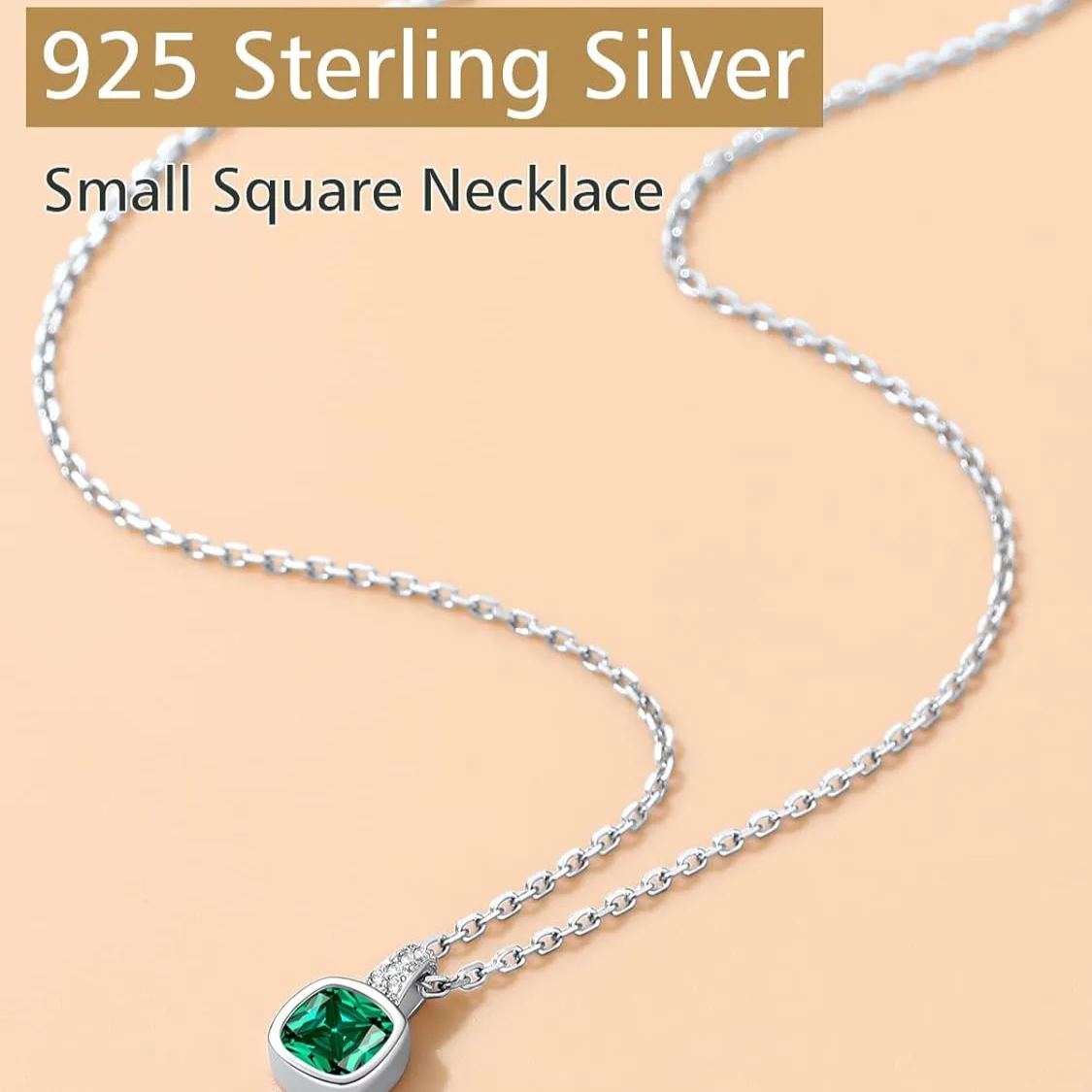 Sterling Silver Square Birthstone Necklace