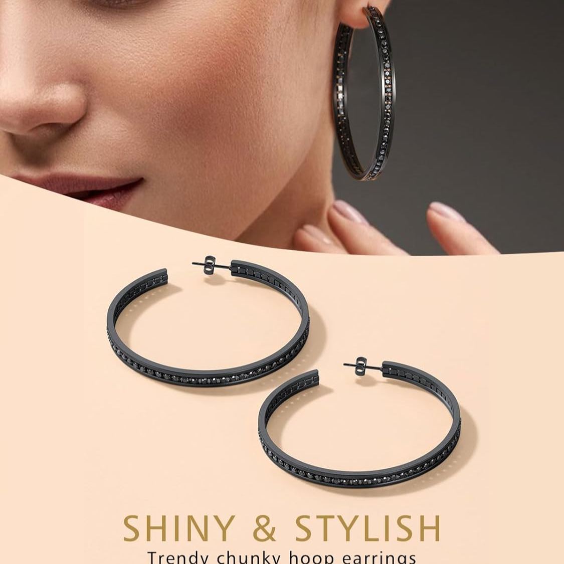 Sparkly Hoop Earrings with Cubic Zirconia Inlaid 
