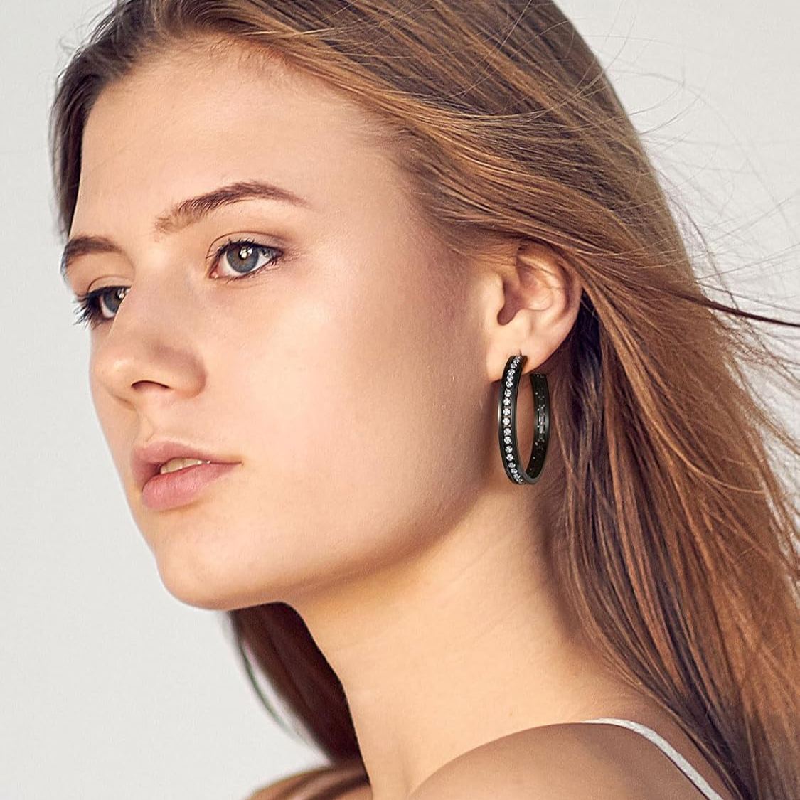 Sparkly Hoop Earrings with Cubic Zirconia Inlaid  for Women