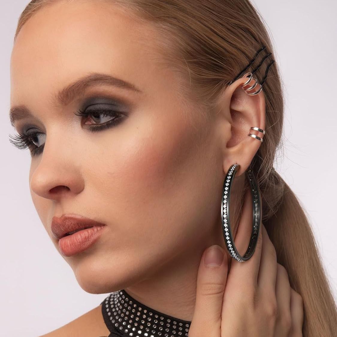 Sparkly Hoop Earrings with Cubic Zirconia Inlaid  for Women