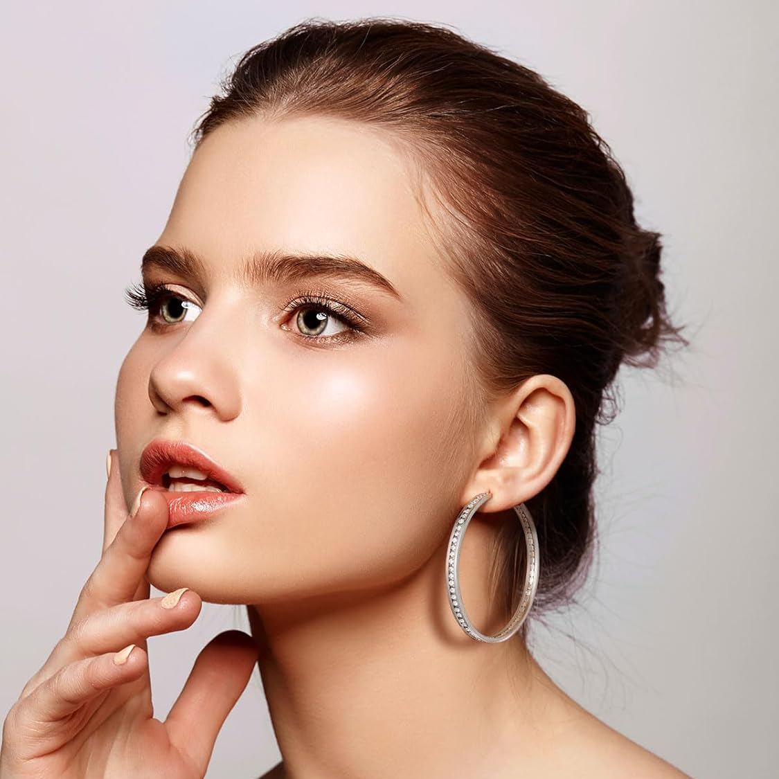 Sparkly Hoop Earrings with Cubic Zirconia Inlaid  for Women