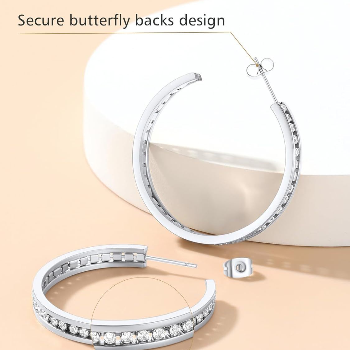 Sparkly Hoop Earrings with Cubic Zirconia Inlaid 