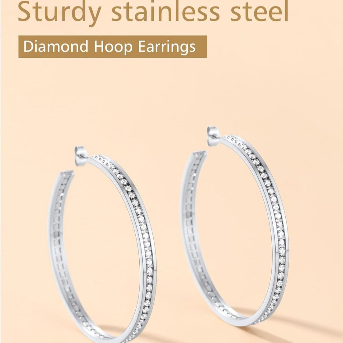 Sparkly Hoop Earrings with Cubic Zirconia Inlaid 