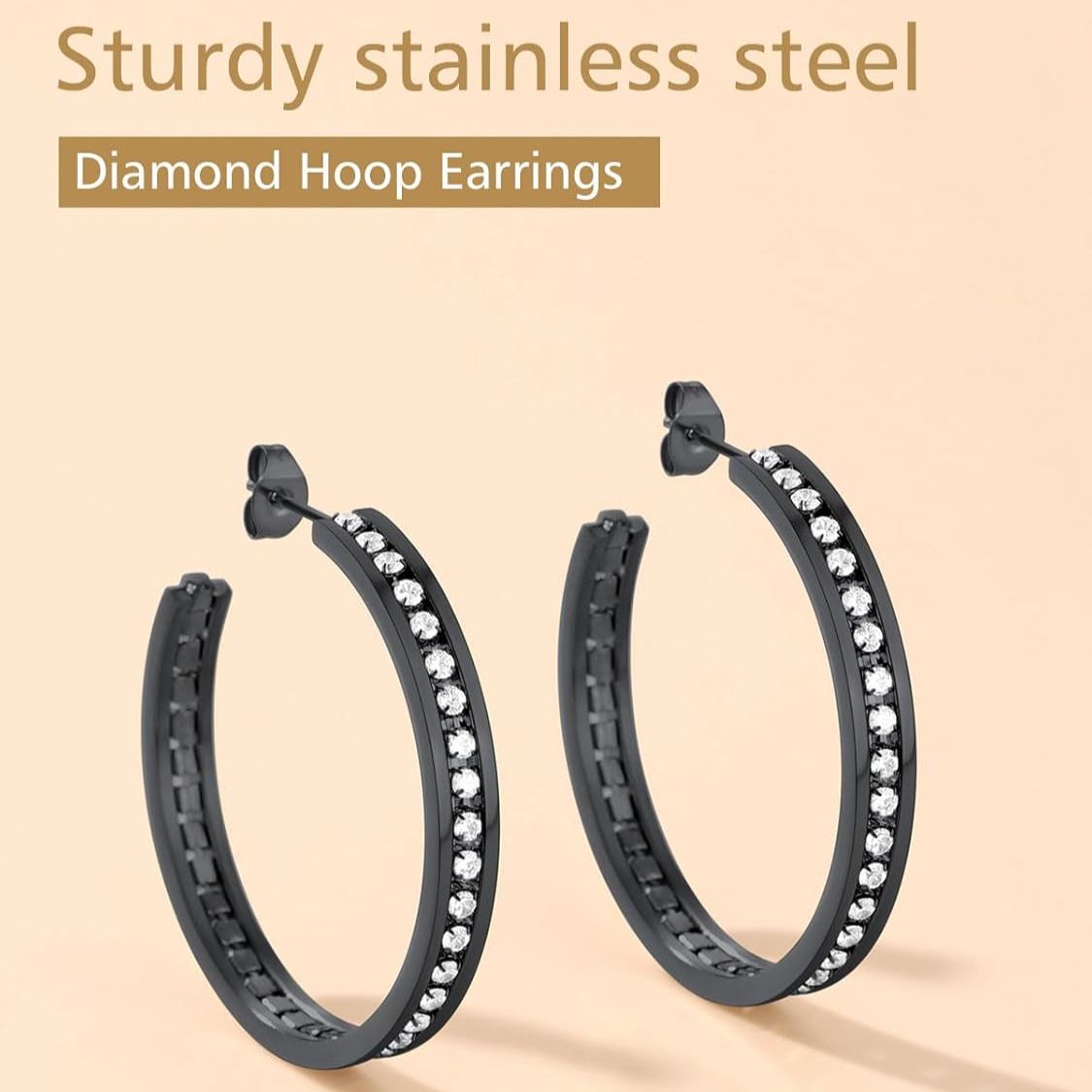 Sparkly Hoop Earrings with Cubic Zirconia Inlaid 