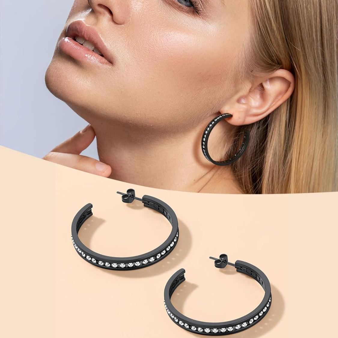 Sparkly Hoop Earrings with Cubic Zirconia Inlaid 