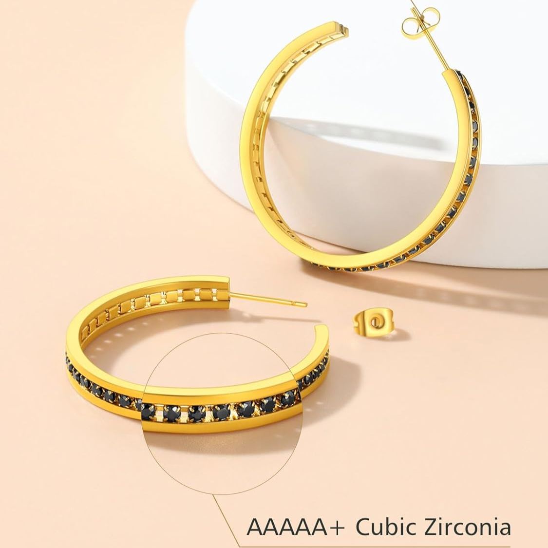 Sparkly Hoop Earrings with Cubic Zirconia Inlaid 