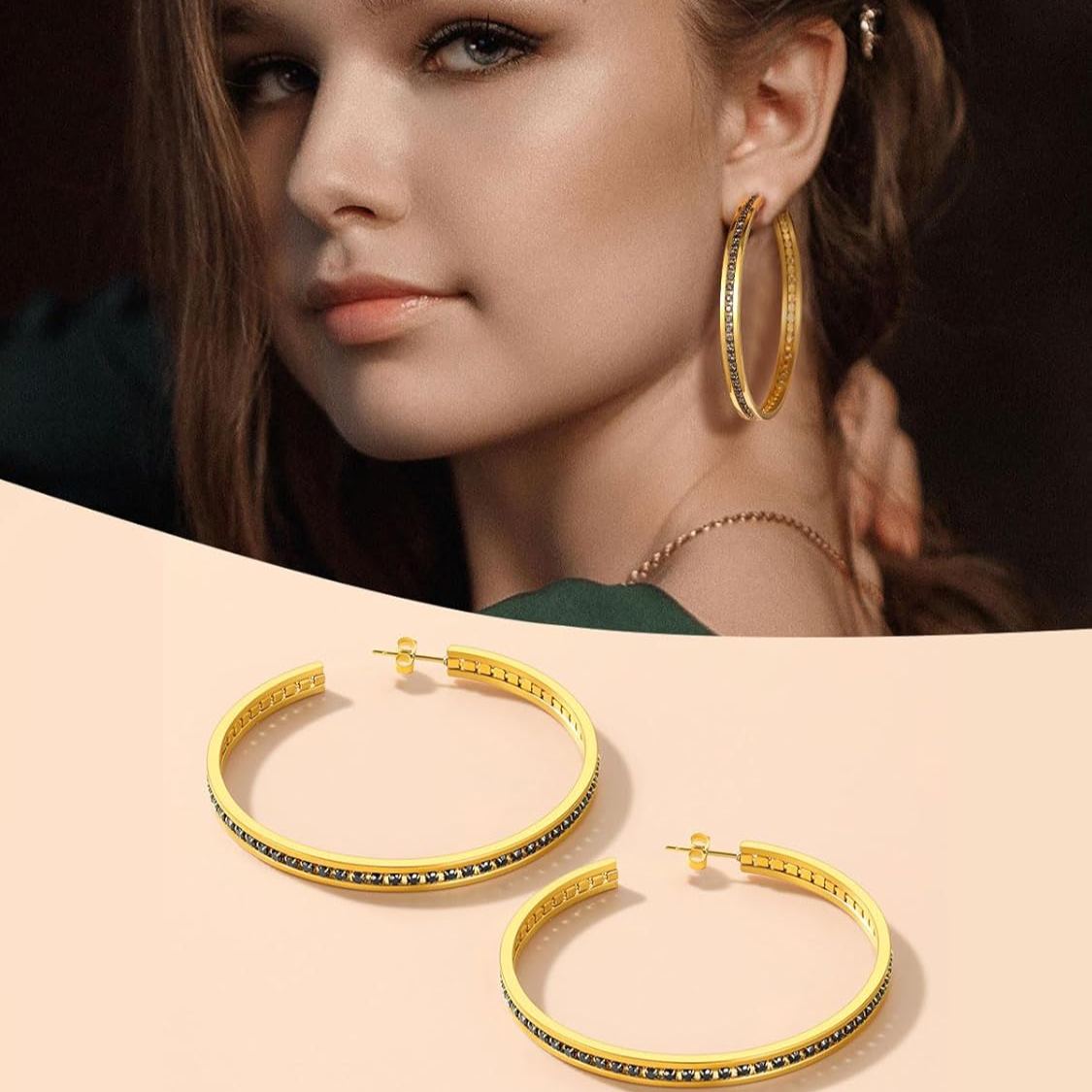 Sparkly Hoop Earrings with Cubic Zirconia Inlaid 
