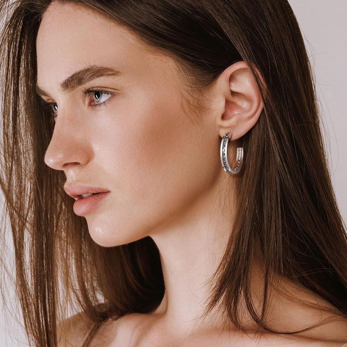 Sparkly Hoop Earrings with Cubic Zirconia Inlaid  for Women