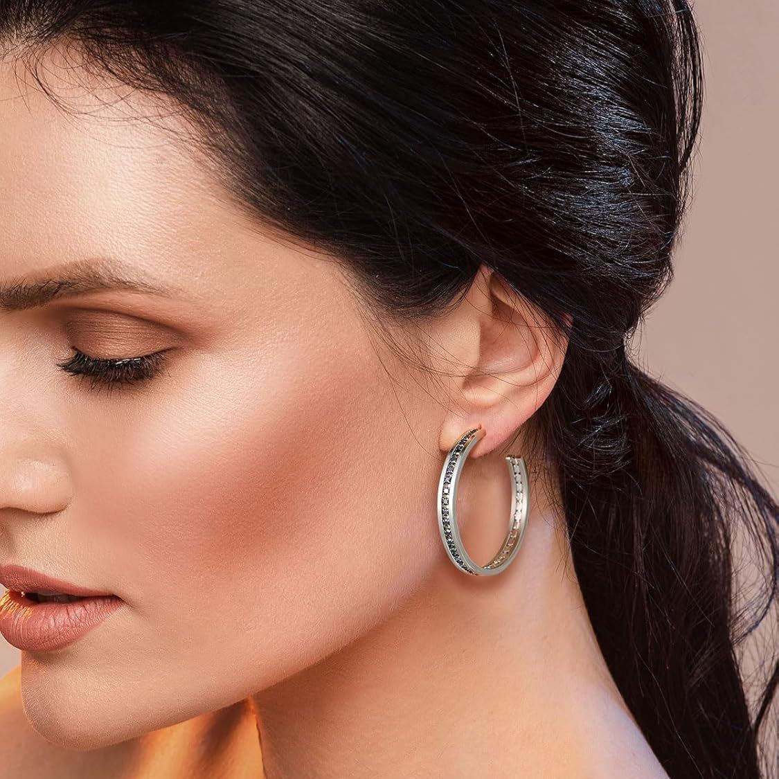 Sparkly Hoop Earrings with Cubic Zirconia Inlaid  for Women