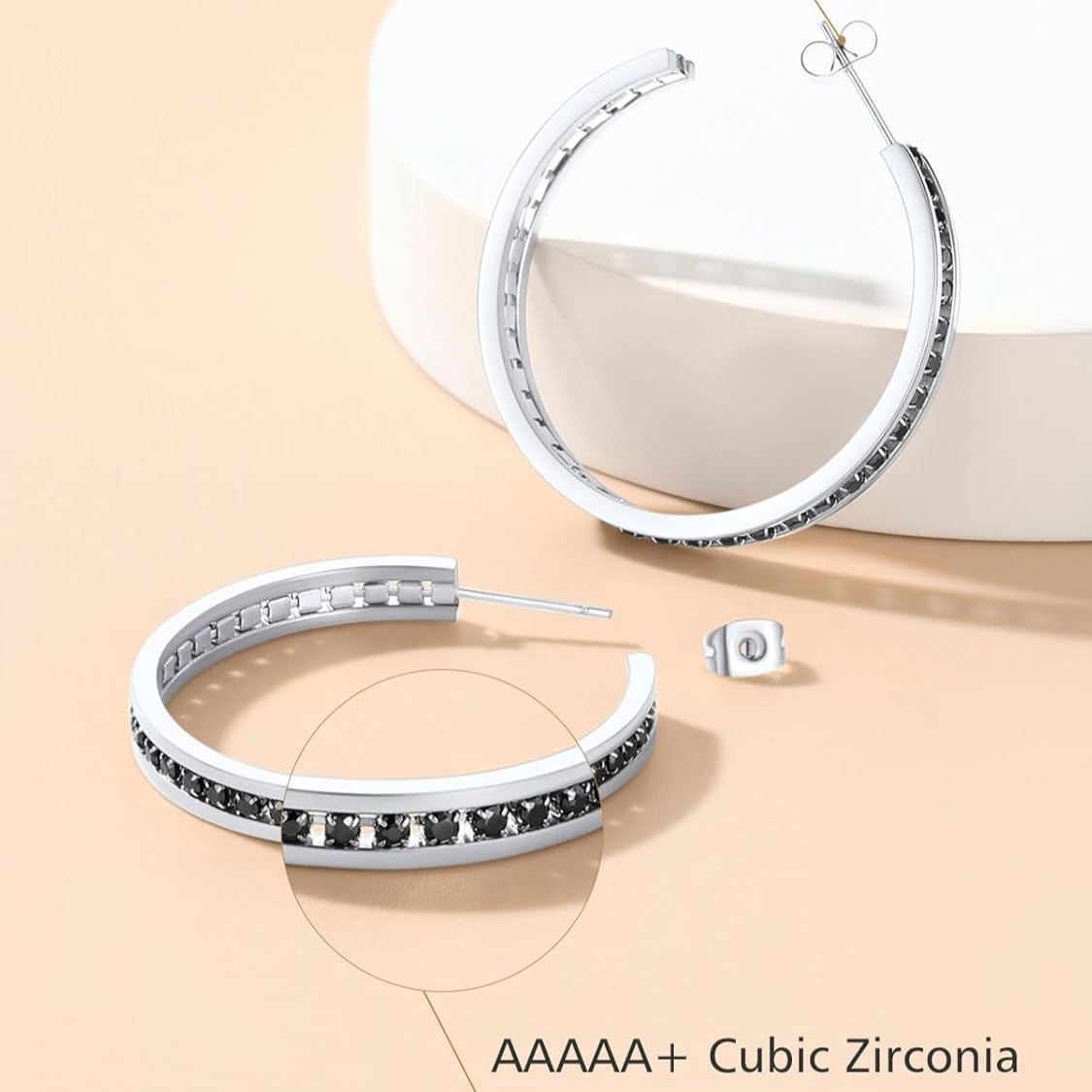 Sparkly Hoop Earrings with Cubic Zirconia Inlaid 