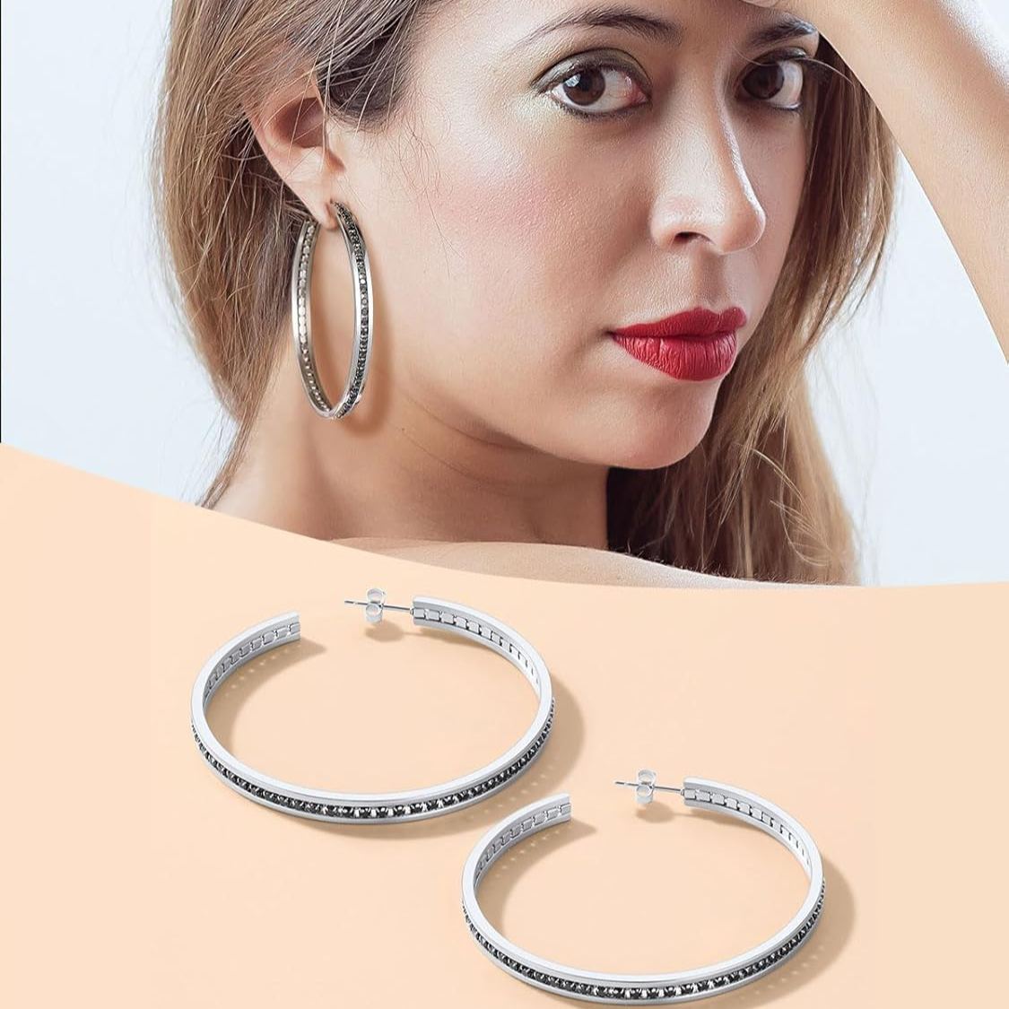 Sparkly Hoop Earrings with Cubic Zirconia Inlaid 