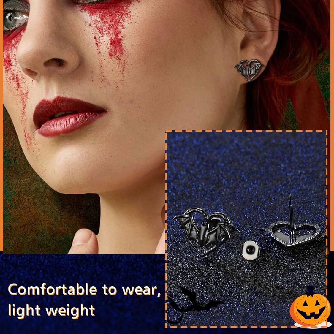 Heart Bat Stud Earrings for Women