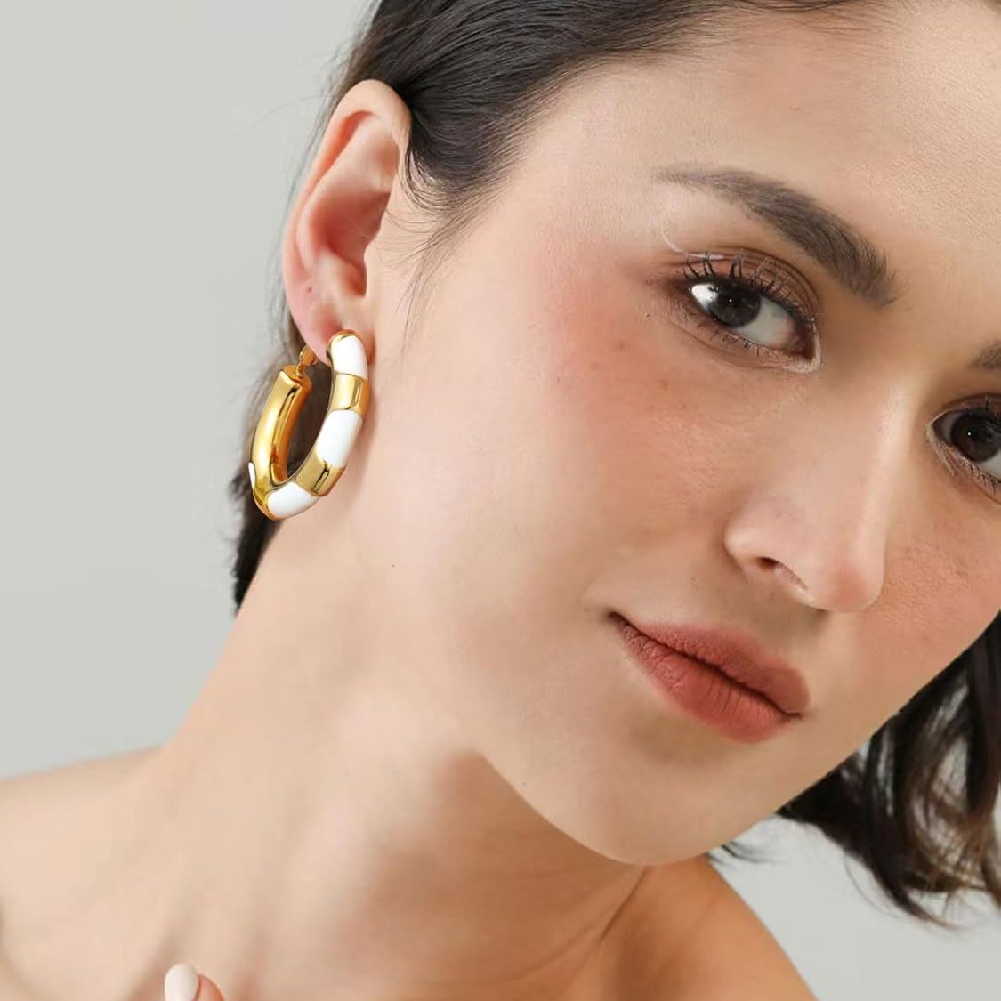 Stainless Steel Mix Color Bamboo Trendy Hoop Earrings for Women