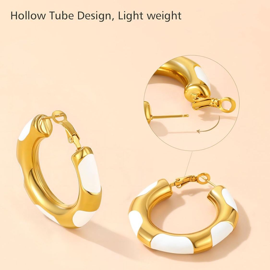 Stainless Steel Mix Color Bamboo Trendy Hoop Earrings 