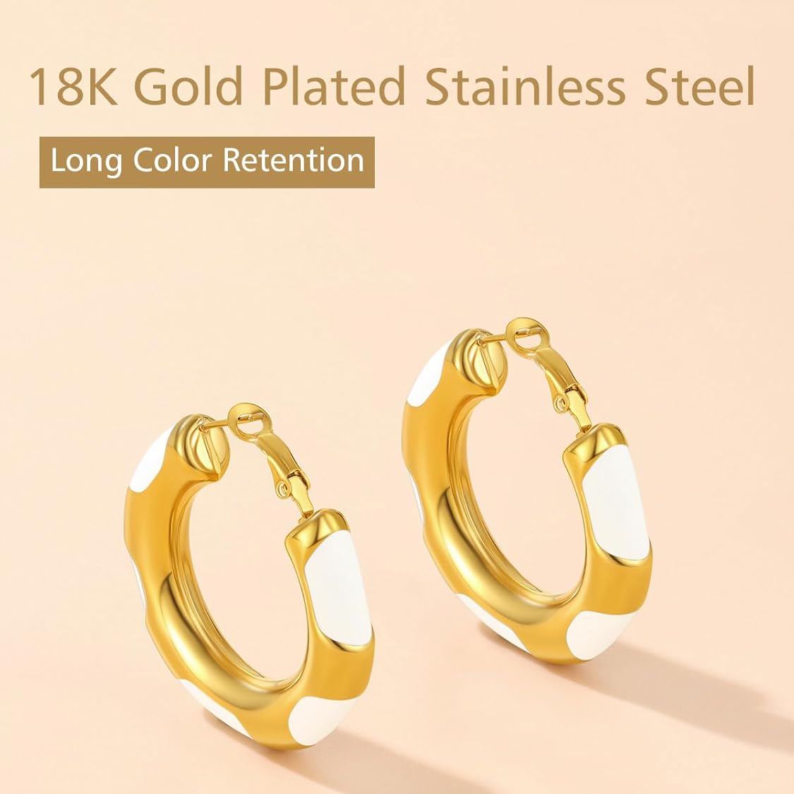 18K Gold Plated Stainless Steel Stainless Steel Mix Color Bamboo Trendy Hoop Earrings 