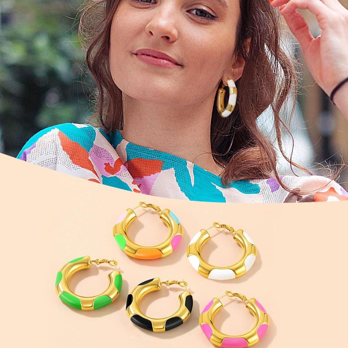 Stainless Steel Mix Color Bamboo Trendy Hoop Earrings in Different Colors