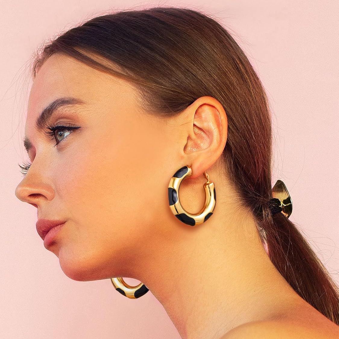 Stainless Steel Mix Color Bamboo Trendy Hoop Earrings for Women