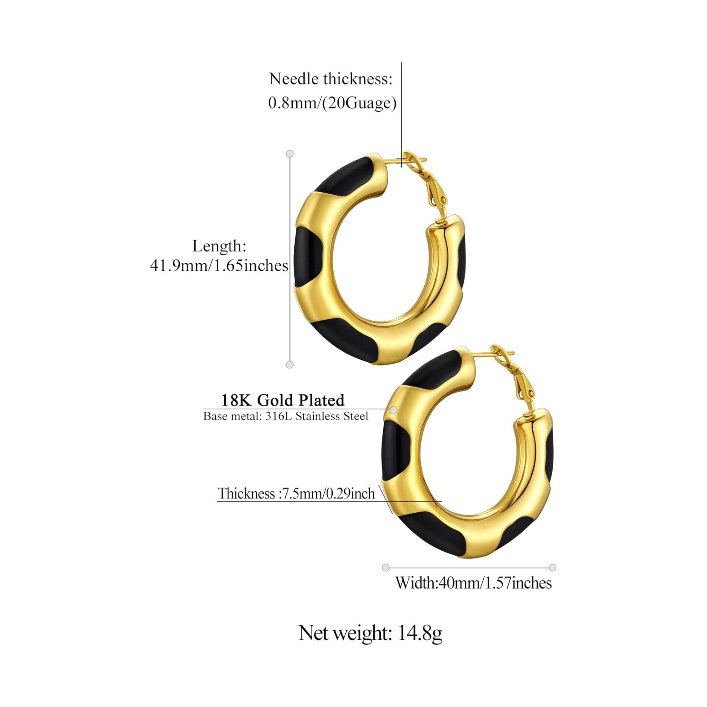 Stainless Steel Mix Color Bamboo Trendy Hoop Earrings Details: Dimensions, Hypoallergenic, Hinged Hoop