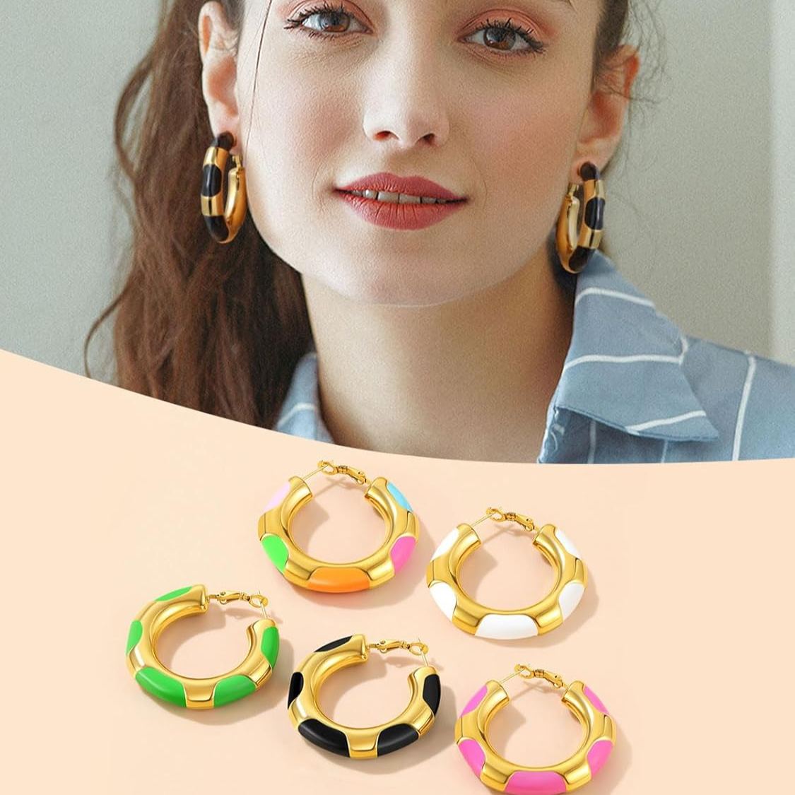 Stainless Steel Mix Color Bamboo Trendy Hoop Earrings in Different Colors