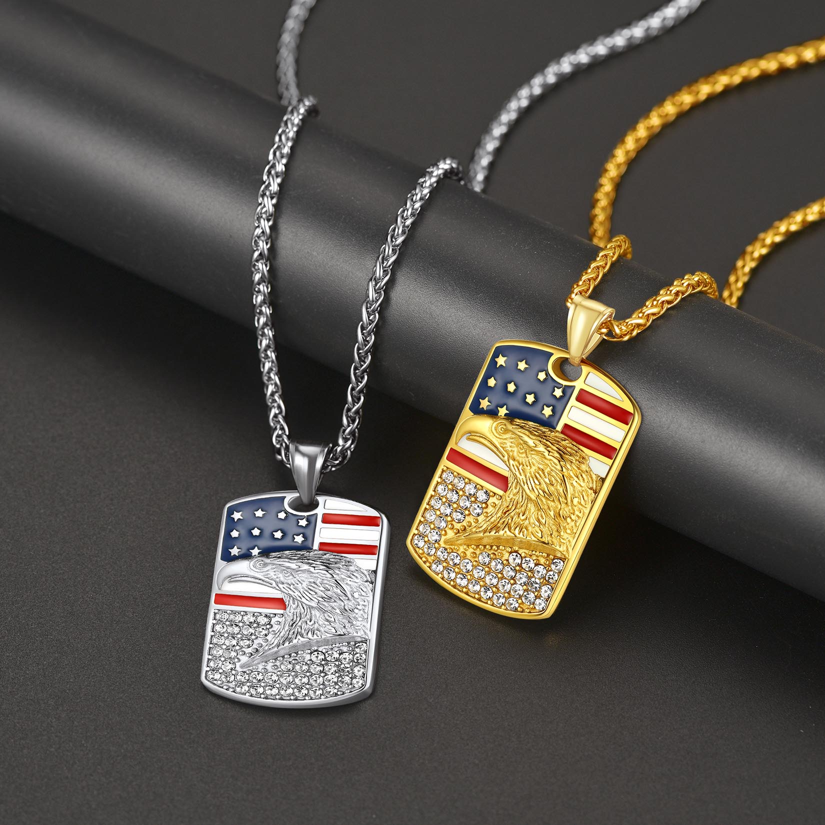 American Flag Eagle Dogtag Necklace