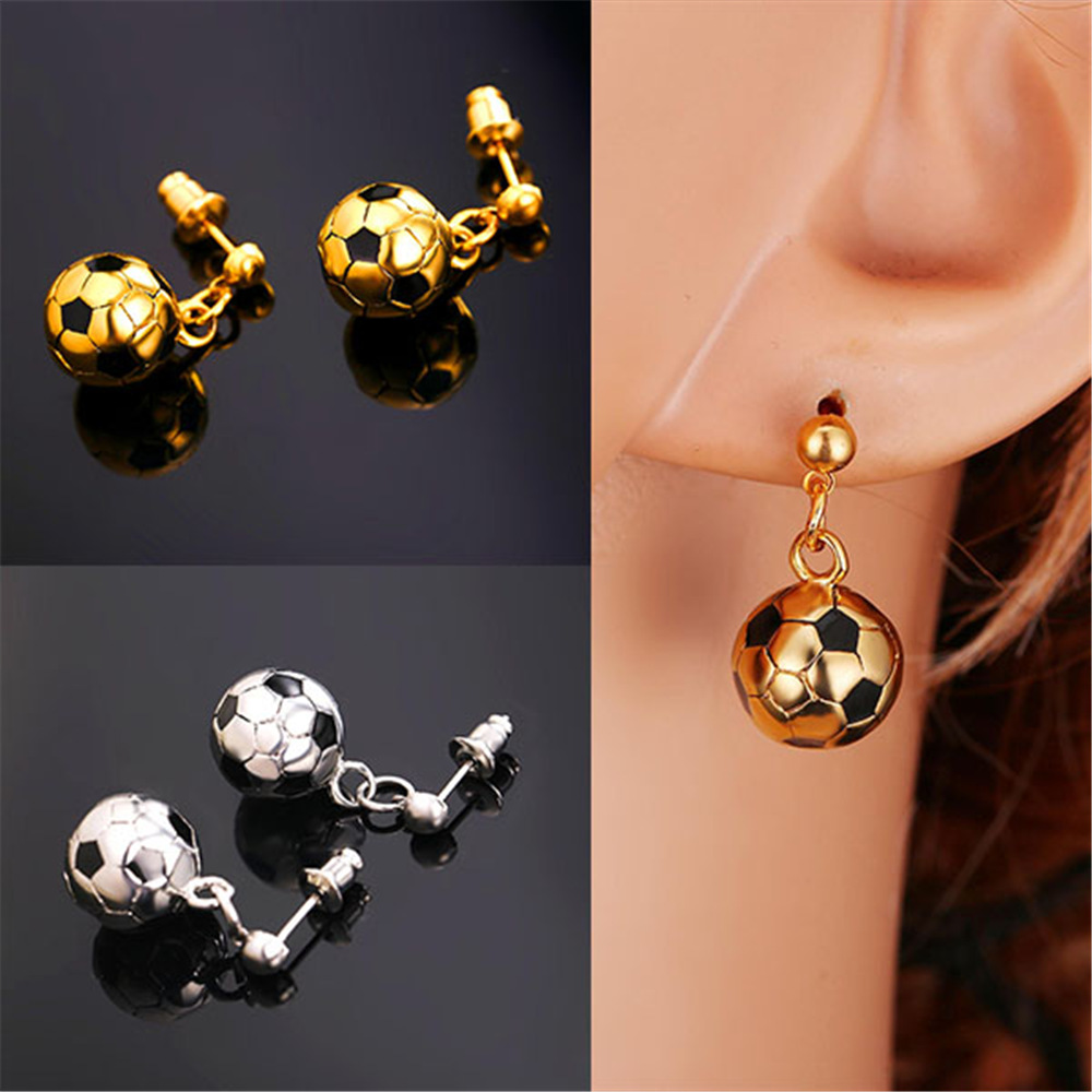 Stainless Steel Soccer Drop Earrings for Women