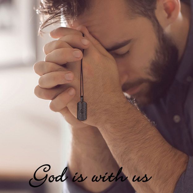  Black Serenity Prayer Dog Tag Necklace, "God is with us"
