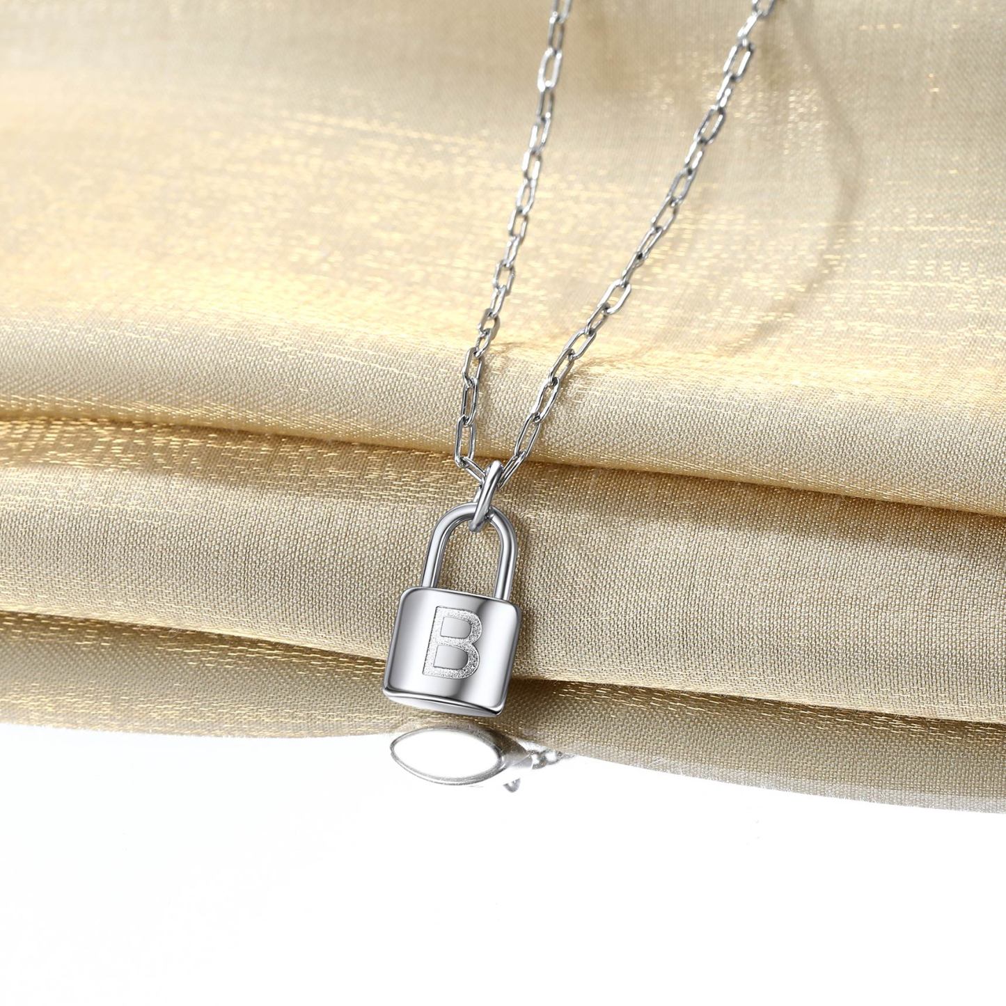 Gold-plated paperclip chain padlock necklace