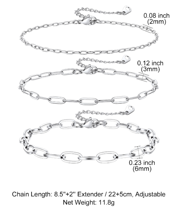 3PC Layered Paperclip Anklet