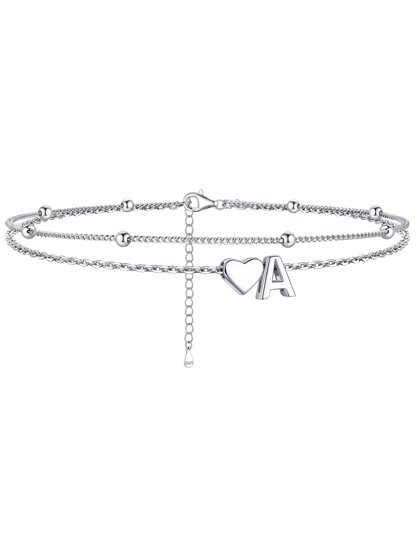 S925 Silver Double Layer Heart Anklet