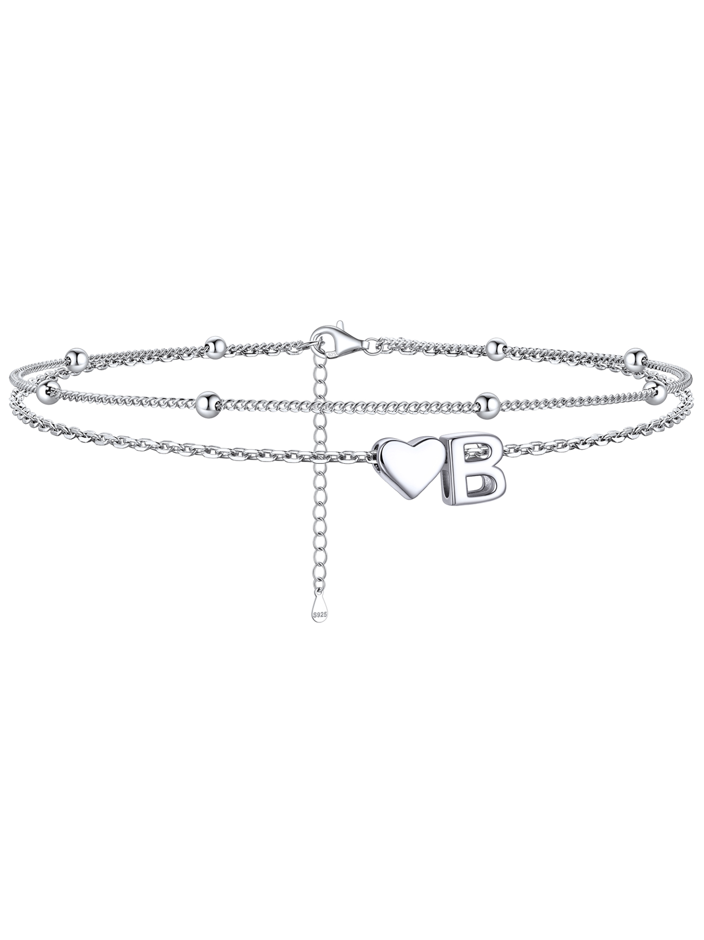 S925 Silver Double Layer Heart Anklet