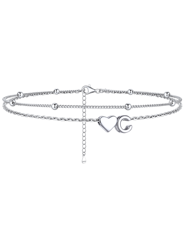 S925 Silver Double Layer Heart Anklet
