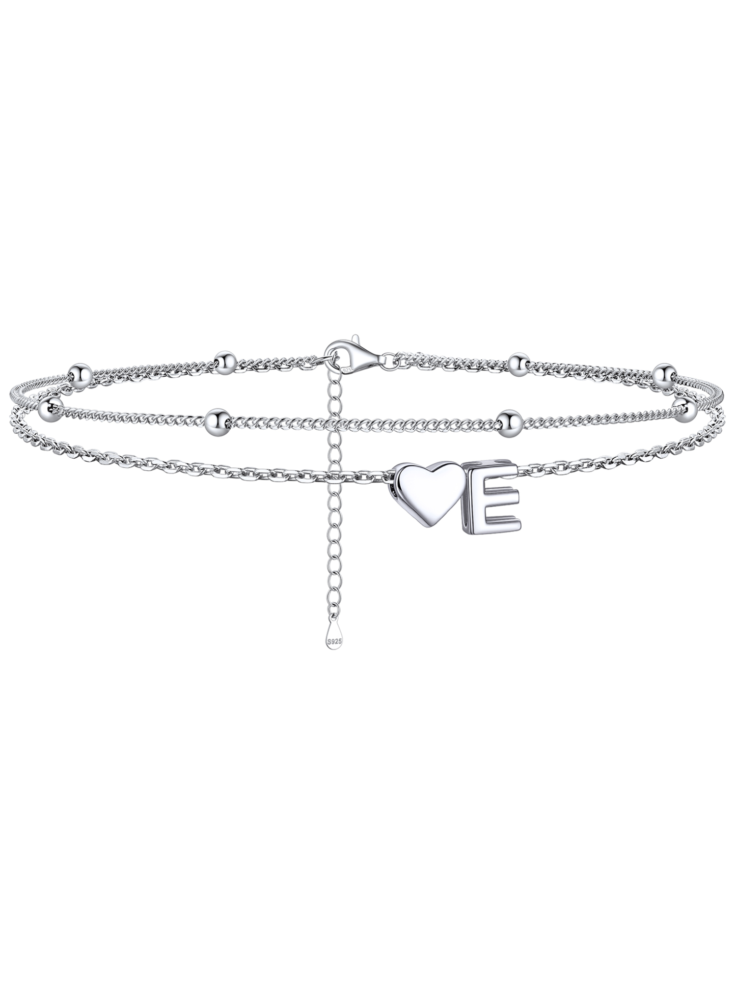 S925 Silver Double Layer Heart Anklet