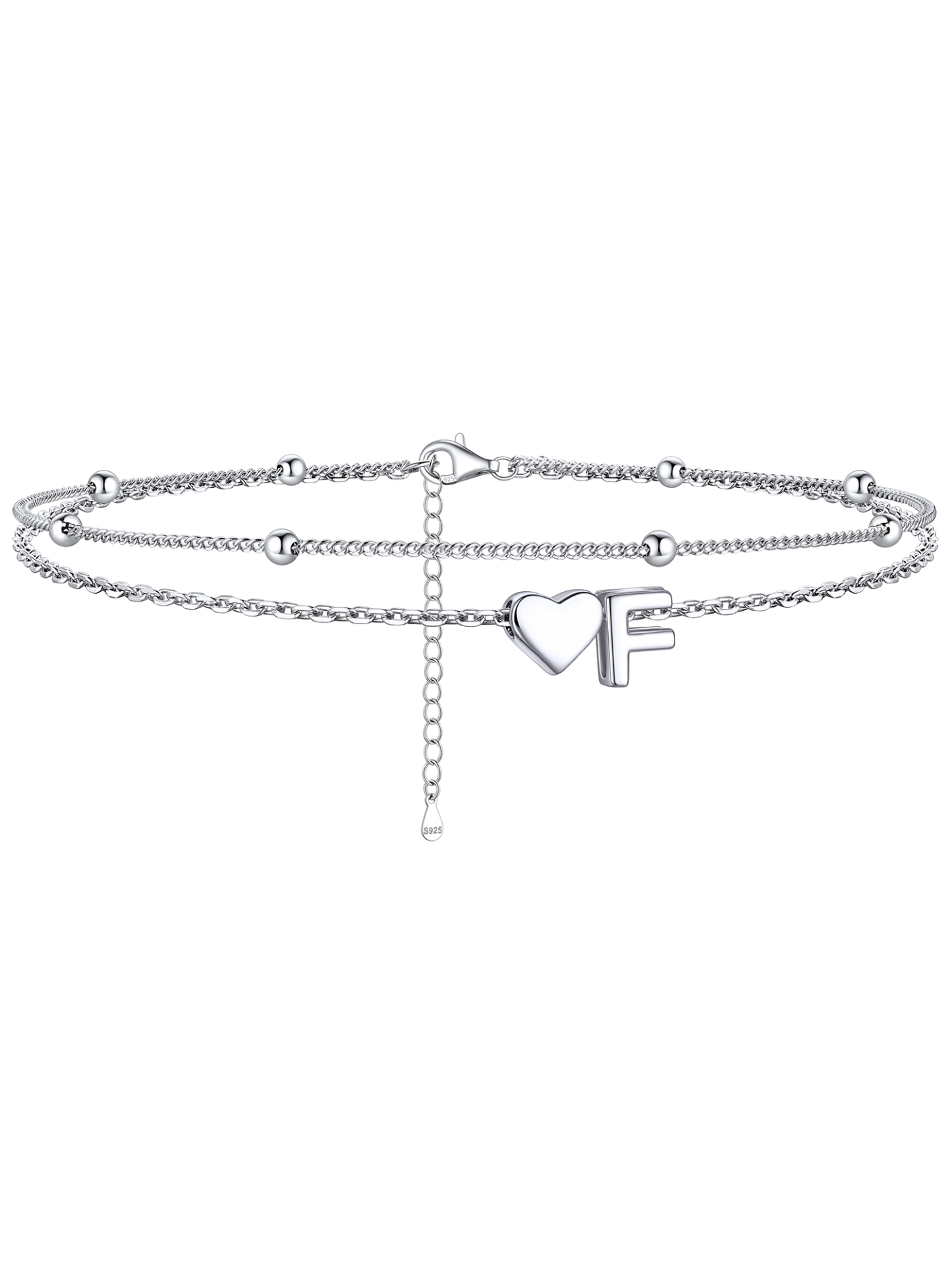 S925 Silver Double Layer Heart Anklet