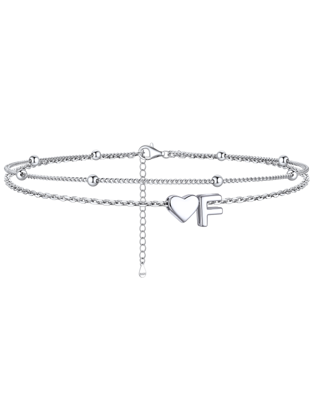 S925 Silver Double Layer Heart Anklet