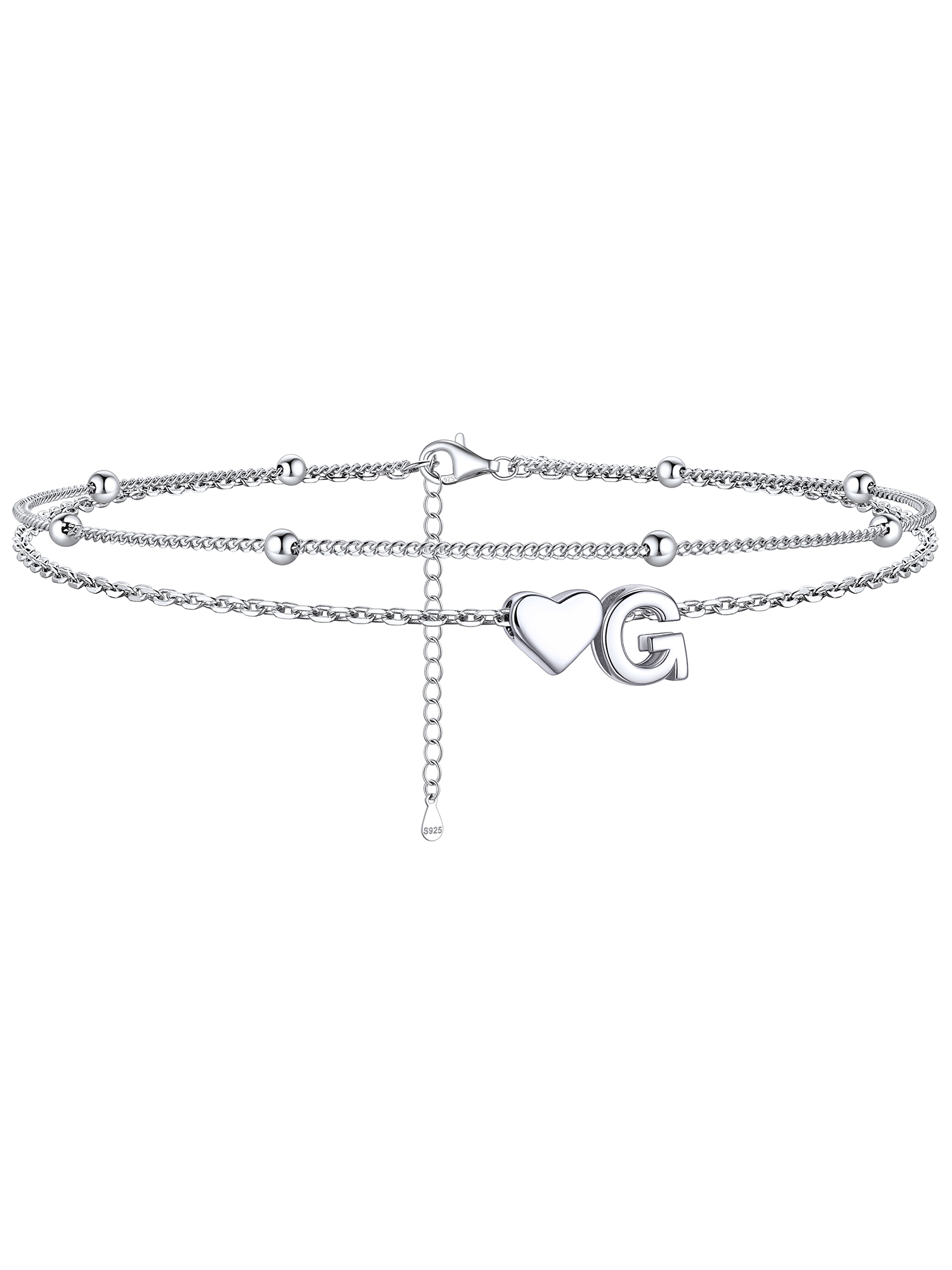 S925 Silver Double Layer Heart Anklet