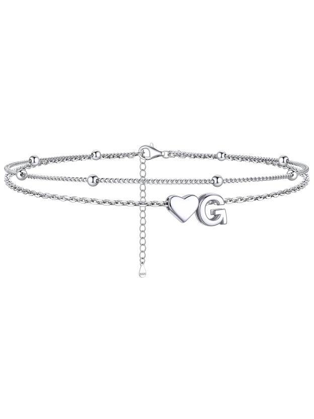 S925 Silver Double Layer Heart Anklet